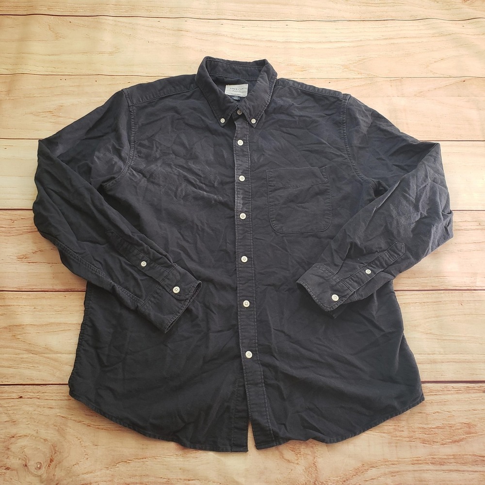 American Eagle Outfitters Shirt Mens L Black Flannel Button Up Long Sleeve
